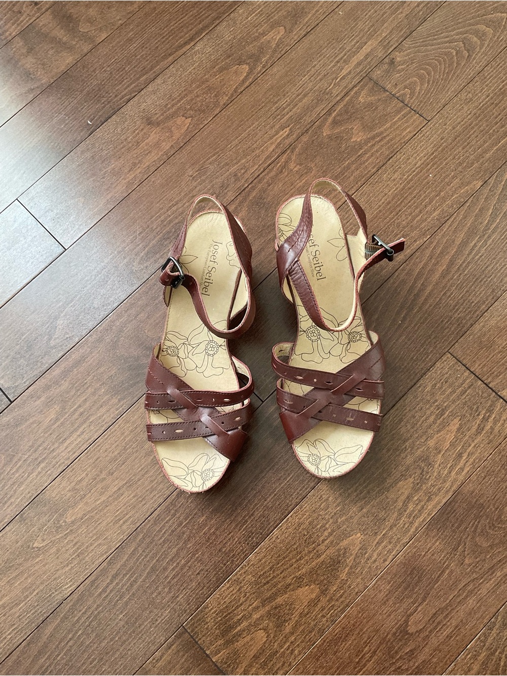 Josef Seibel Burgundy Leather Strappy Slingback Heels